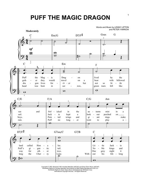 puff the magic dragon piano sheet music pdf
